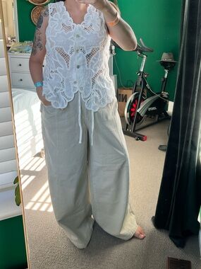 Universal Thread Wide Leg Drawstring Pants in Light Khaki